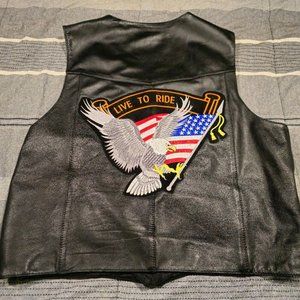 Leather FMC Motorcycle Riding Vest "Live To Ride" Patch sz 54 Black